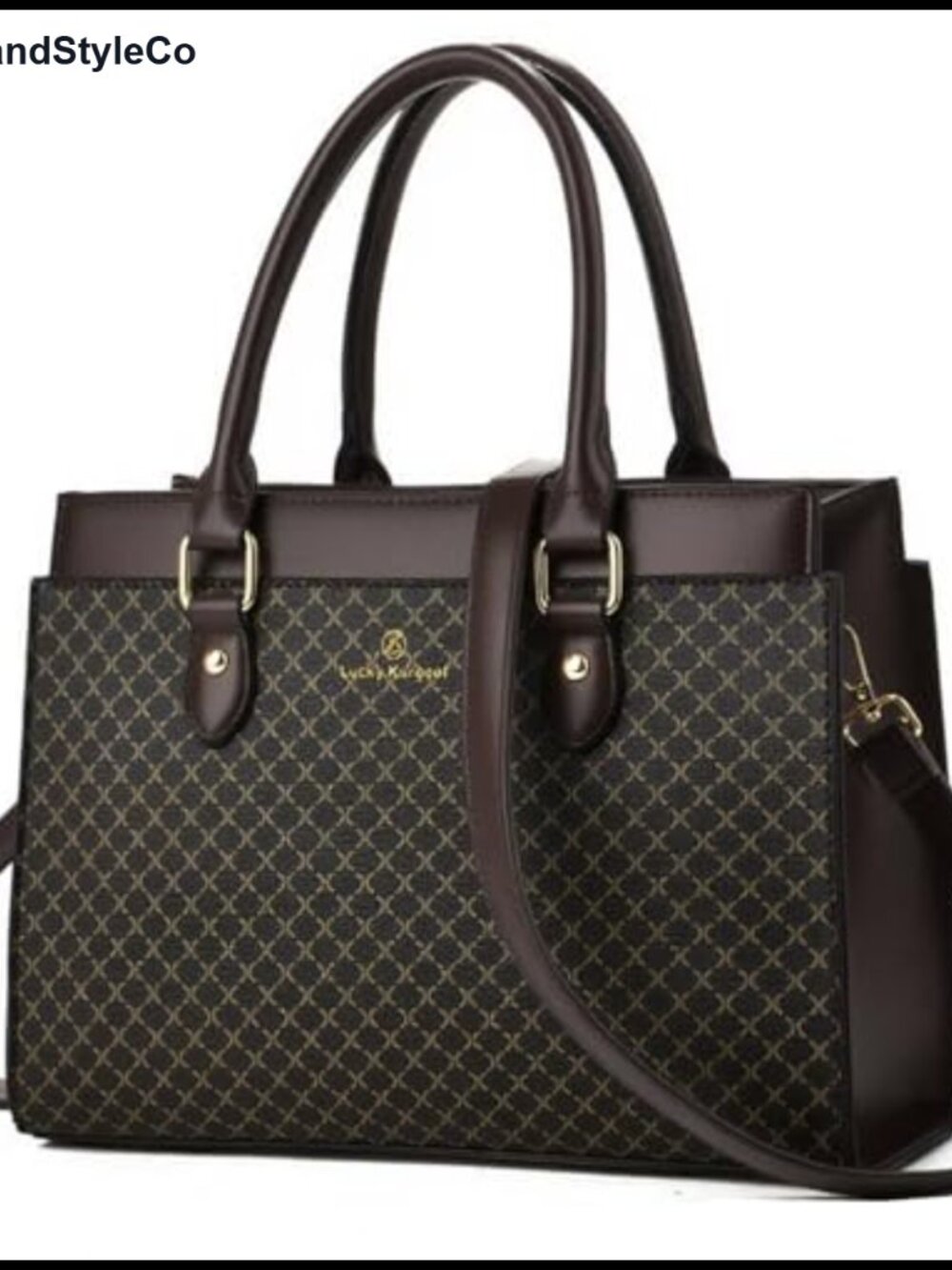 Faux Leather Satchel Handbag Dual-Tone Tote Purse Crossbody Bag